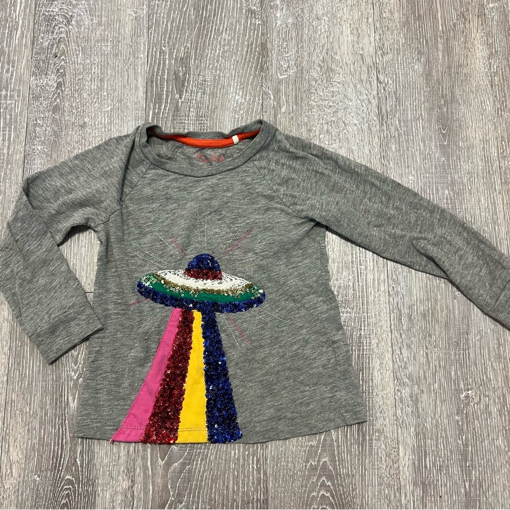 Mini Boden UFO Sequin Long Sleeve Tee Shirt 4-5Y